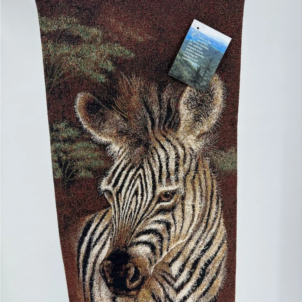 Wildlife Safari Brown Tapestry Decor set of 2 zebra tigers wall hangers woven